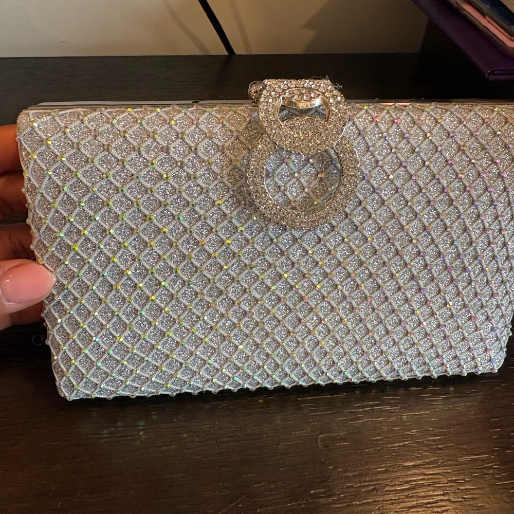 Glitter Crystal Evening Clutch - Silver